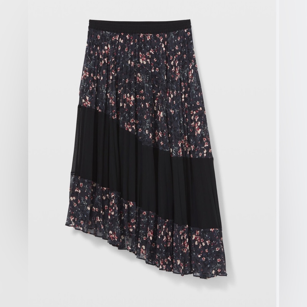 Club Monaco Black Floral Asymmetrical Pleated Skirt